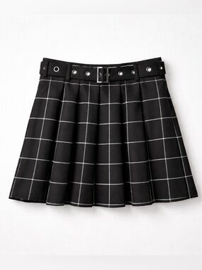 Hot Topic Pleated Plaid Mini Skirt with Belt Black and White Sz M Goth Academia